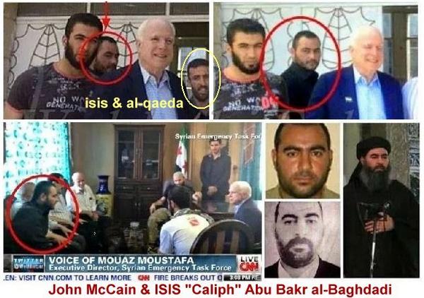 Senador de EEUU, John Mc Cain junto a futuros jefes del Estado Islámico reunidos en Siria, mayo 2013