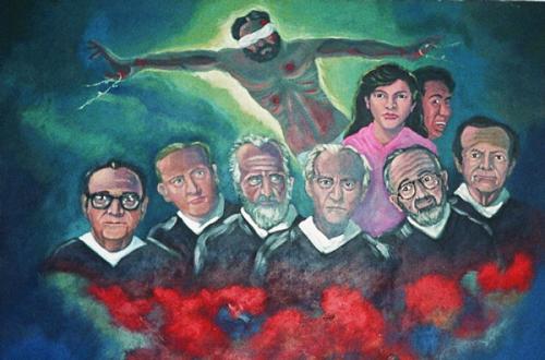 Detalle "Réquiem para los mártires", Miguel Antonio Bonilla, cuadro en la capilla de la UCA (Foto: ALAI) jesuitas asesinados